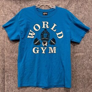 World Gym Vintage 90s T Shirt Made In USA Mens Large Blue Gorilla Double Sided